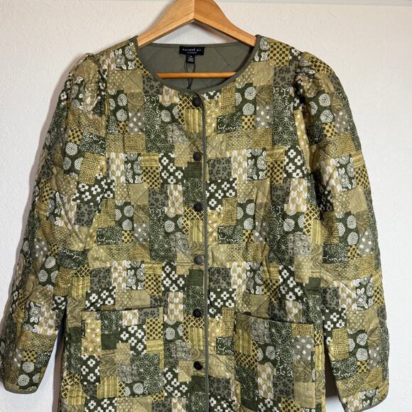 Women's Current Air Quilted 3/4 Sleeve Patchwork Green Jacket‎ Size M NEW - Picture 3 of 11